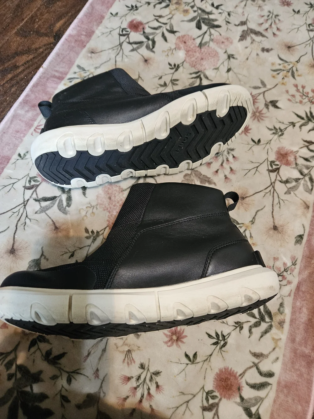 Sorel Black and White Slip-On Zip Ankle Boots for Women